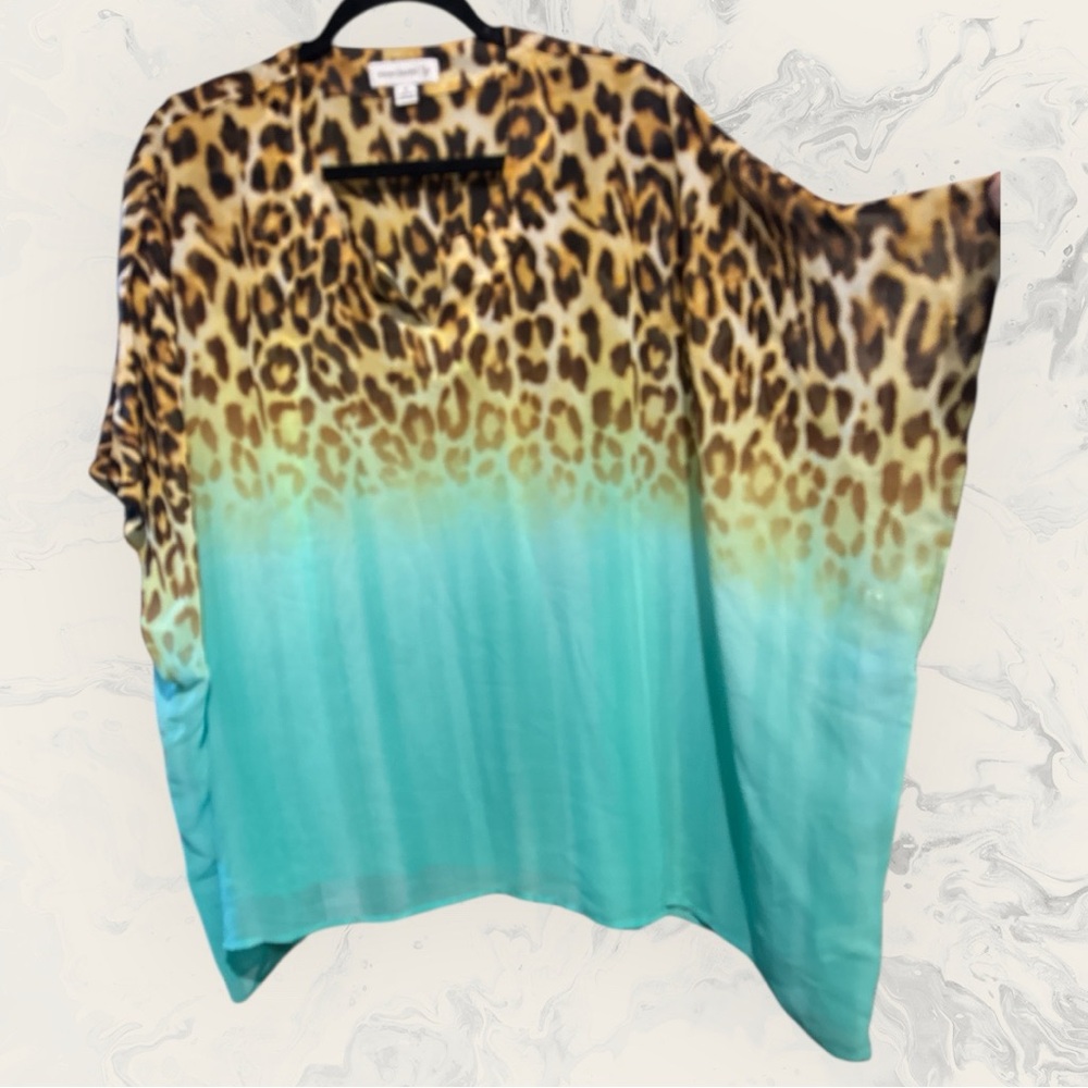Susan Graver Sheer Leopard Bat Wing Top sz M
